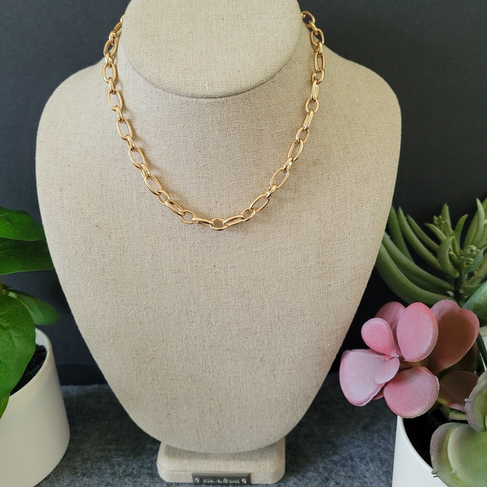 Icing Gold Tone Oval Link Chain Necklace 14" Adjustable Choker Statement